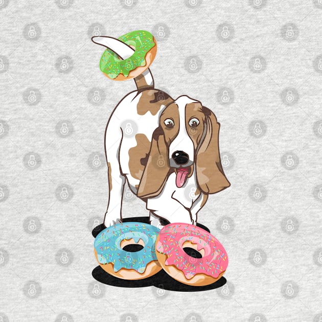 Basset hound eating doughnuts by mailboxdisco